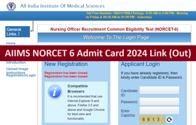 AIIMS NORCET 6 Admit Card 2024 Download Link