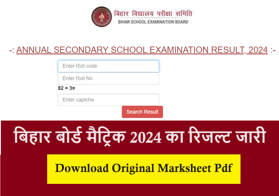 बिहार बोर्ड मेट्रिक 2024 रिजल्ट (Bihar Board 10th Result 2024 bsebmatric.org)