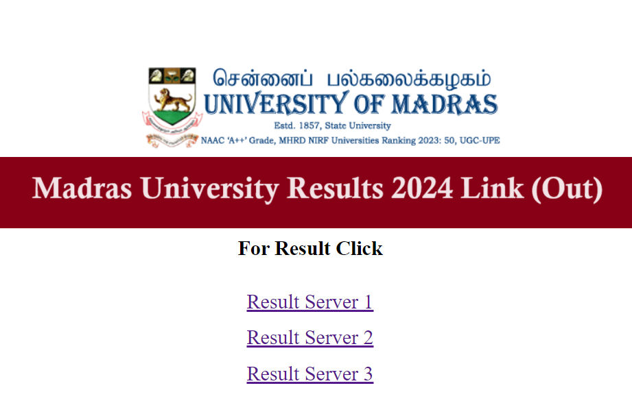 Madras University UG Results 2024 Link