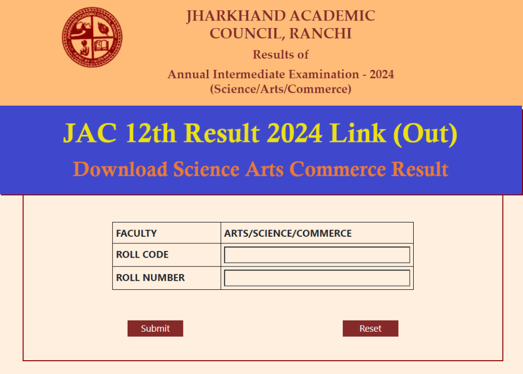 JAc 12th Result 2024 Name Wise Link