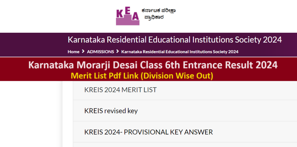 Karnataka Morarji Desai Class 6th Entrance Result 2024