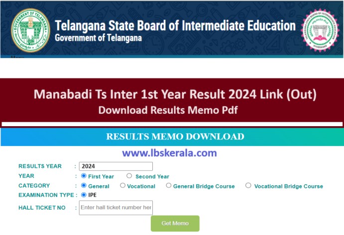 Manabadi TS Inter 1st Year Result 2024 Memo Link