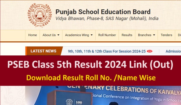 Punjab Board Class 5th Result 2024 Namr Wise Roll No. Wise