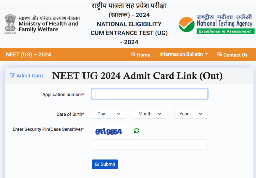 neet.ntaonline.in 2024 NEET UG Admit Card
